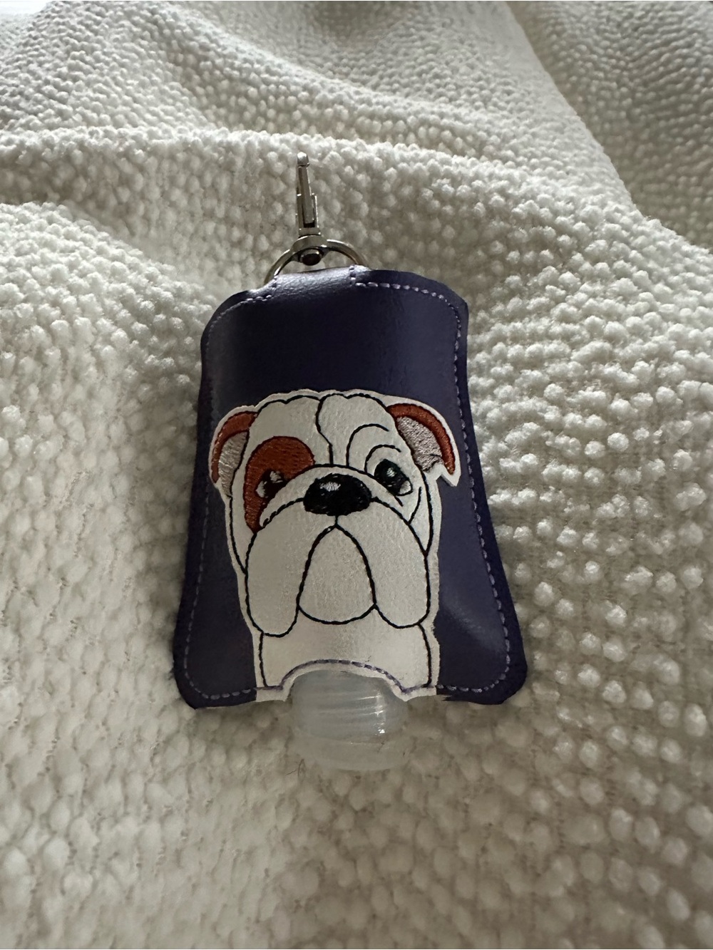 Purple Bulldog Hand Sanitizer Holder Keychain